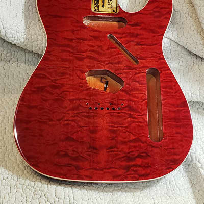 Bottom price on a stunning Double bound,USA made Alder body,quilt maple top in Red clouds. Made to fit a Tele neck # RQT-7 image 1