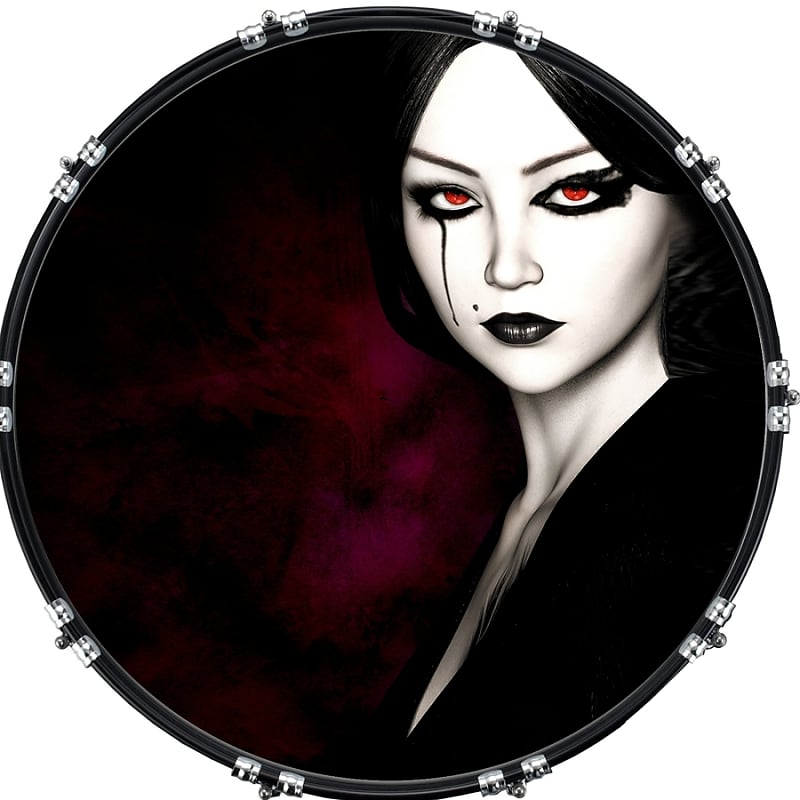 Custom Graphical 22 Kick Bass Drum Head Skin -Goth Girl 1