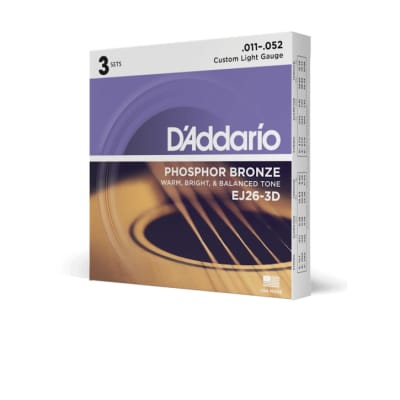 D'Addario 3-Pack Phosphor Bronze Acoustic Guitar String Set Custom Light Gauge 11-52 image 5