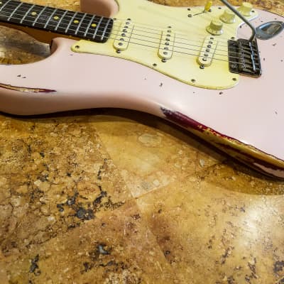 American Fender Stratocaster Standard  Shell Pink Over Candy Apple CS Fat 50's image 8