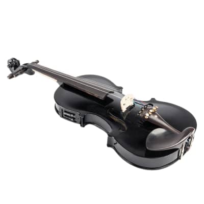 Glarry GV102 4/4 Solid Wood EQ Violin Case Bow Violin Strings Shoulder Rest Electronic Tuner Connecting Wire Cloth 2020s - Black image 16