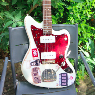 Squier Jazzmaster with beautiful relic and Thurston Moore vibe custom 1 off decals image 2