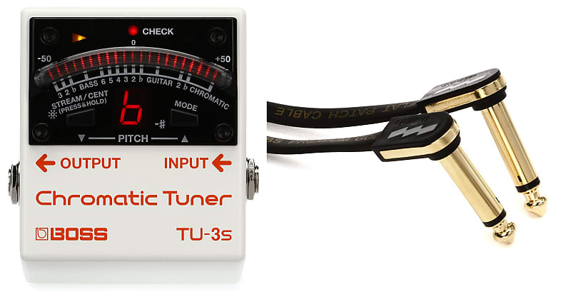 Boss TU-3S Chromatic Tuner  Bundle with EBS PG-18 Premium Gold Flat Patch Cable - Right Angle to Right Angle - 7.09 inch image 1