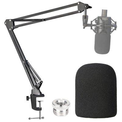 Audio-Technica At2020 Mic Boom Arm With Foam Windscreen, Suspension Boom Scissor Arm Stand With Pop Filter Cover For Audio-Technica At2020 Microphone By