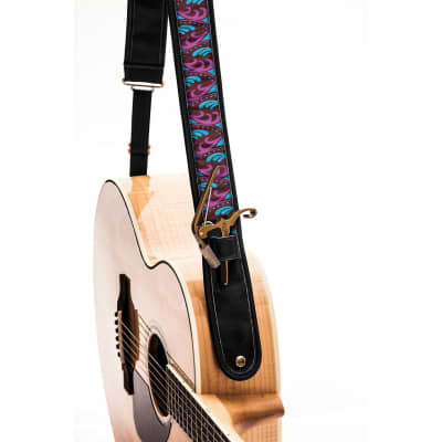 Kyser KS1C Winter K Black Leather Guitar Strap with Capo Keeper image 1