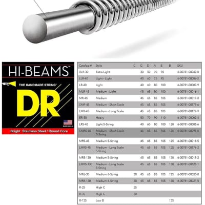DR Strings HI-BEAMS - Stainless Steel 4-String Bass Guitar Strings, 45-105, Round Core image 3