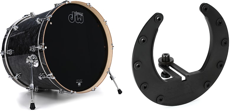 DW Performance Series Bass Drum - 18 x 22 inch - Black Diamond FinishPly  Bundle with Kelly Concepts The Kelly SHU Bass Drum Microphone Shockmount Kit - Composite - Black Finish image 1
