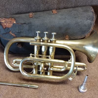 C. Bruno And Son Vintage c1888  Shepherd Crook Raw Brass Cornet In Excellent Playing Condition image 2