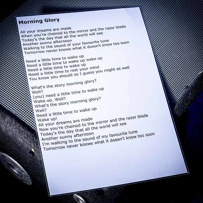 Oasis Morning Glory A3 Laminated Lyrics | Reverb UK