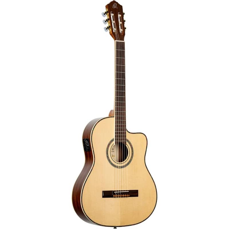 Ortega Guitars 6 String Family Series Pro Solid Top Acoustic-Electric Nylon  Classical Guitar with Bag