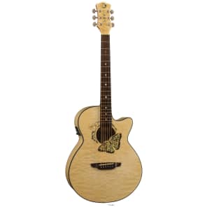 Luna Fauna Butterfly Acoustic-Electric Guitar Natural