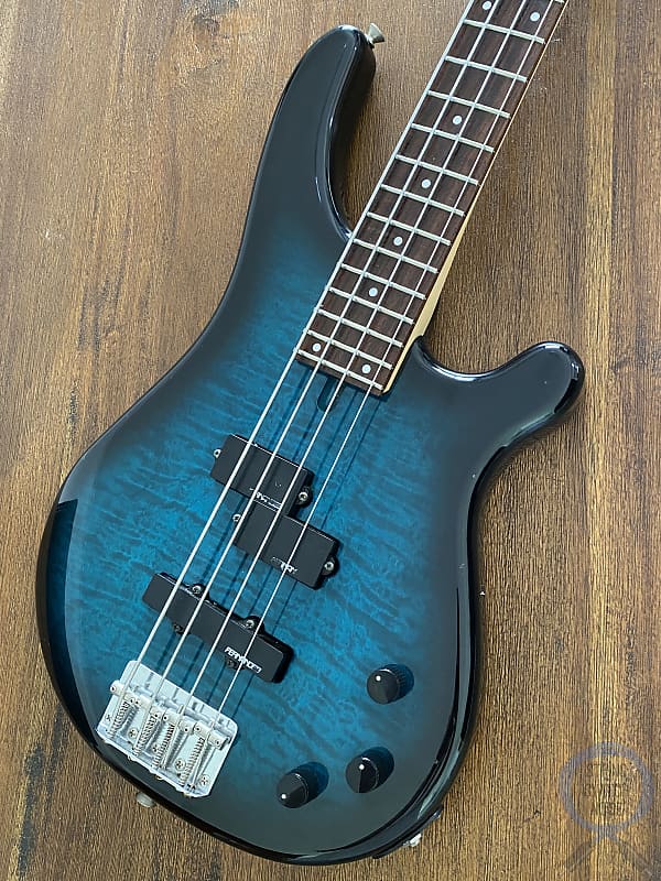 Fernandes Revolver Bass, FRB-40, Quilted Turquoise Burst, 1990s