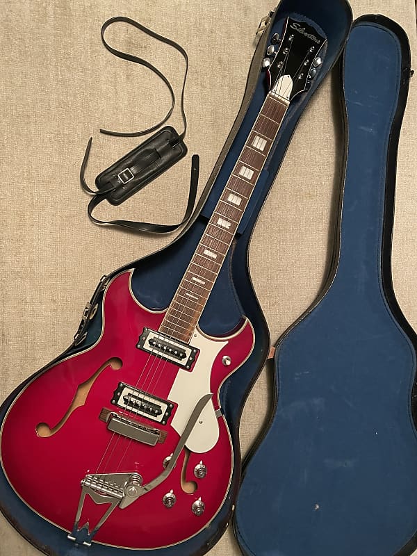 Vintage Silvertone 1460 Teisco Red Hollowbody Electric Guitar + Original  Case + Strap Rare Model MIJ Japan