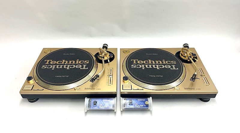 2 Technics SL-1200 MK3 Custom Gold Turntables with New M44G