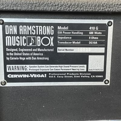 Cerwin-Vega, Dan Armstrong, Music Box 410 G  90's Black image 9