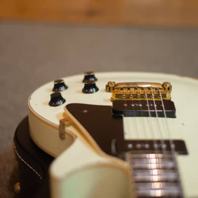 Palermo Custom Shop 1953 Les Paul Conversion Electric Guitar P90 Aged White RELIC W/ Gibson Case image 4