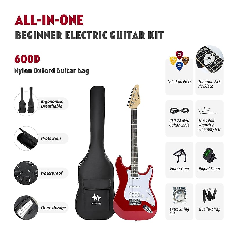 Donner 39 Electric Guitar Beginner Kit Solid Body HSS Pickup Full Size for  Starter with Amplifier, Bag, Capo, Strap, String, Tuner, Cable, Picks Left  Handed, Black 