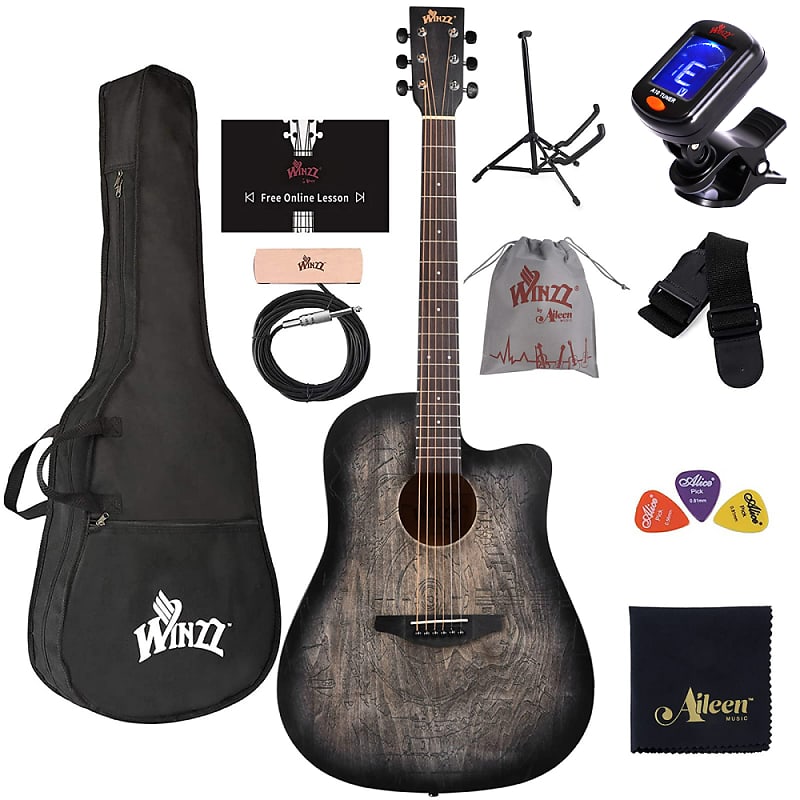 WINZZ AF-HE00LC  Cutaway Carved Design Acoustic Electric Guitar image 1