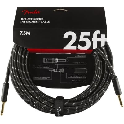 Fender Deluxe Instrument Cable, 7.6m/25ft, Black Tweed for sale