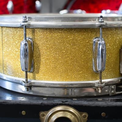 1950s Slingerland 5x14 Sparkling Gold Pearl Super Gene Krupa Snare Drum image 5