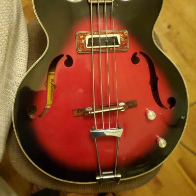 Aria Diamond Series Hollow Body Bass Guitar, Matsomuko 1960's  Red burst image 1