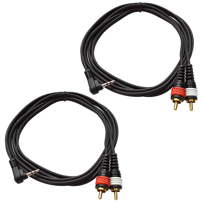 2 Pack Right Angle 1/8" (3.5mm) to Male RCA Patch Cables for iPhone, iPod Laptop image 1