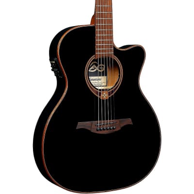 Lag Guitars Tramontane T118ASCE-BLK Auditorium Slim Cutaway Acoustic-Electric Guitar Black for sale