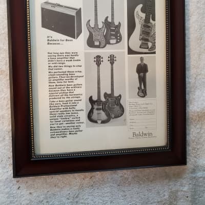1966 Baldwin Guitars Promotional Ad Framed Baldwin Basses & Amp Original for sale