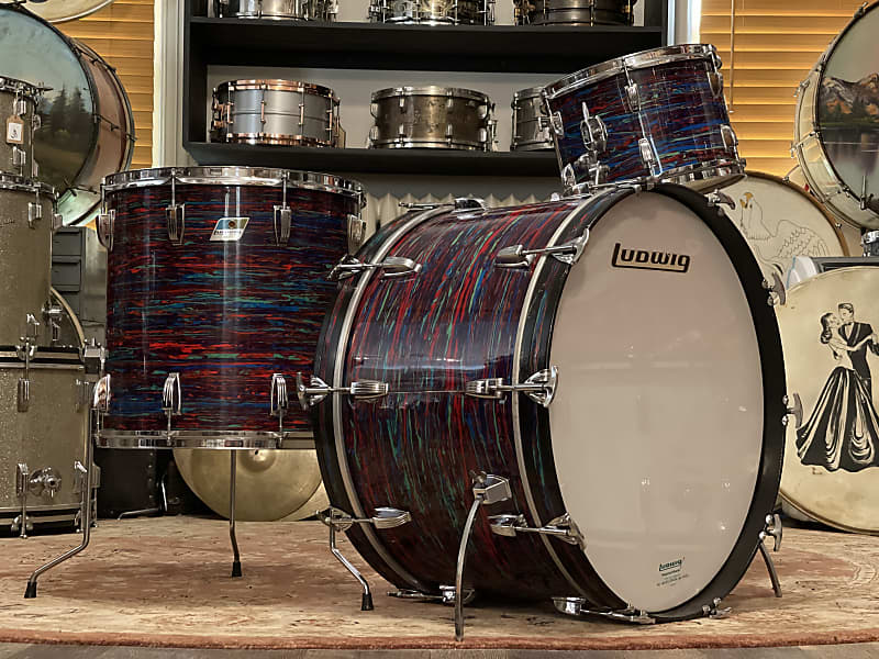 1970's Ludwig Psychedelic Red 14x24 16x16 8x12 3-Ply Maple | Reverb