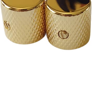 Set of 2 US Spec Flat Top Barrel Set Screw Knobs for Tele or P Bass - Gold image 1
