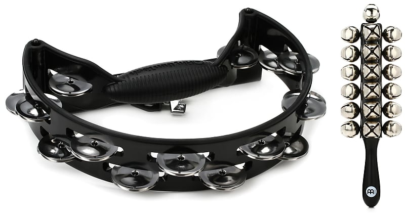 Rhythm Tech Pro Series Tambourine - Black/Black with Steel Jingles Bundle  with Meinl Percussion SLB25 Sleigh Bells