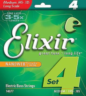 Elixir 14077 Nanoweb Medium 4-String Electric Bass Strings (45-105) image 1