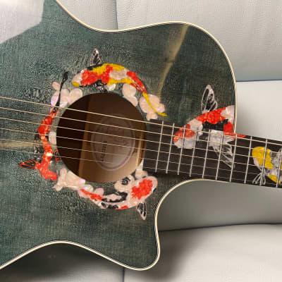 Hsienmo KOI Fish Aqua Blue Full Solid Acoustic Guitar with hardcase image 23