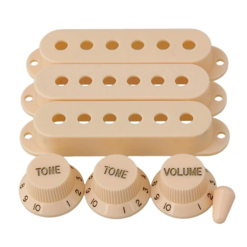 Cream Stratocaster ST plastics set 2 tone knobs, 1 Reverb Canada