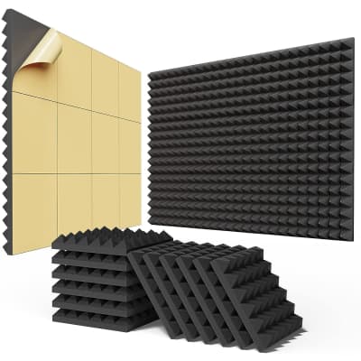 12 Pack Acoustic Panels Self-Adhesive,1 X 12 X 12 Quick-Recovery Sound  Proof Foam Panels, Acoustic Foam Wedges High Density, Soundproof Wall Panels  for Home Studio,Black-Gray : : Musical Instruments