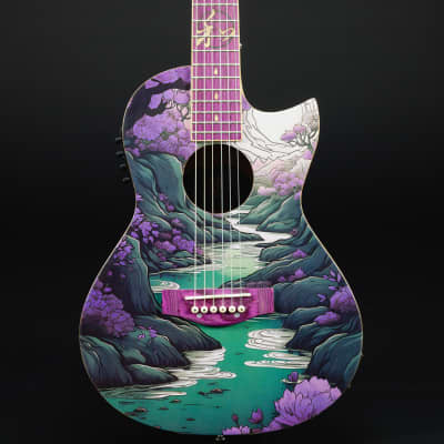 Lindo Ryokou Electro Acoustic Travel Guitar | Japanese Graphic Art | BS3M Piezo/Mic Blend Preamp | 3/4 Size / 24