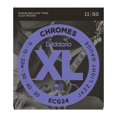 D'Addario ECG24-3D Chromes Flat Wound Jazz Light Electric Guitar Strings, 11-50 (3)