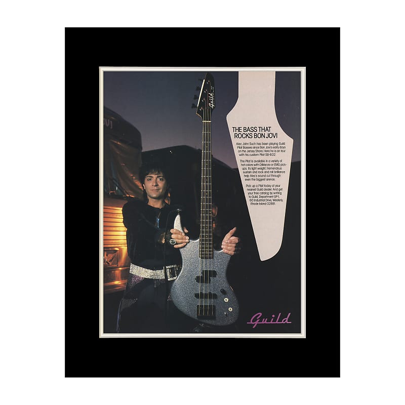 1987 Alec John Such for Guild Bass Guitars Original Magazine Ad Double Matted for 11 x 14 Frame image 1