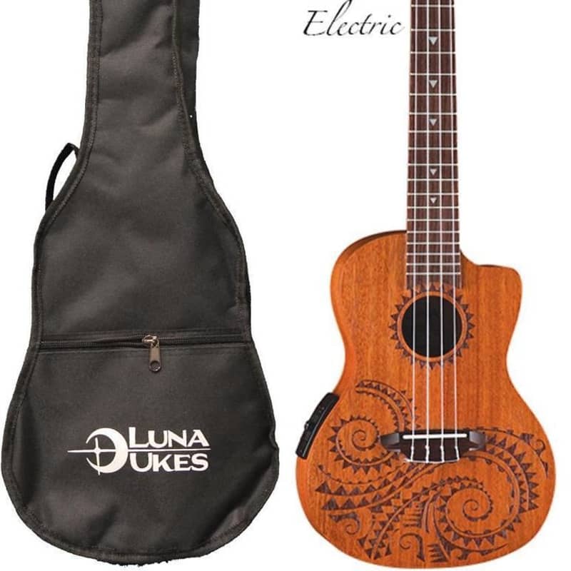 Luna Guitars A/E Concert Tattoo LEFTY w/Tuner & PC, UKE TEC MAH L