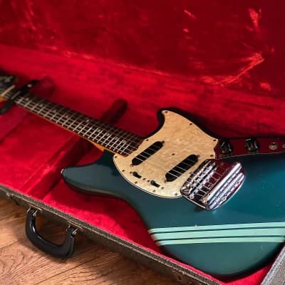 Original Vintage 1969 USA Fender Mustang Lake Placid Blue Competition Burgundy w/ OHSC. Kurt Cobain Nirvana for sale