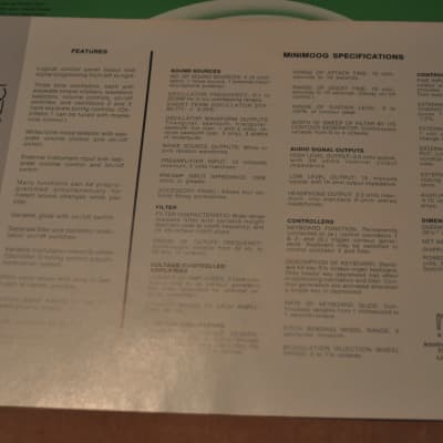 Moog sheets Minimoog, Micromoog, Taurus, Accessories vintage catalog sheets.1976  1976 image 3