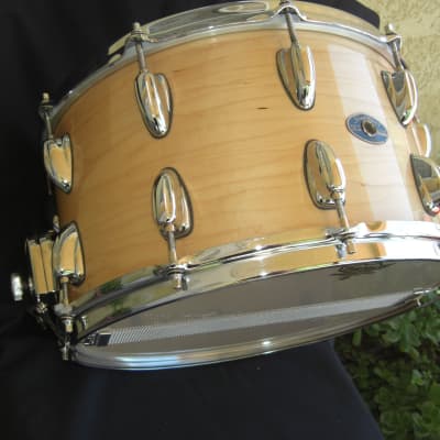 Slingerland 14x8 snare drum 20 lugs, Stick saver hoops 80s/90s - Natural Maple Gloss image 7