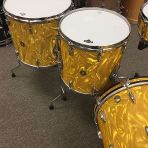 Gretsch USA Custom 12/14/16/18/20/5.5 drum set 130th anniversary New Old Stock Gold Satin Flame image 5