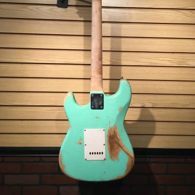 Indiana Indy S-Style Relic Electric Guitar Surf Green with Pinup Sticker image 7