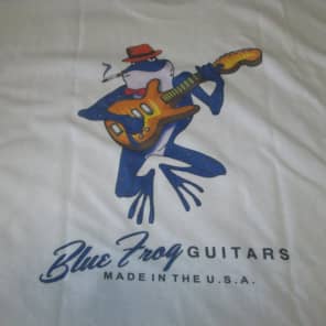 Blue Frog Custom Guitars Made in the USA  T-shirt  White / Blue and Grey/Blue image 2