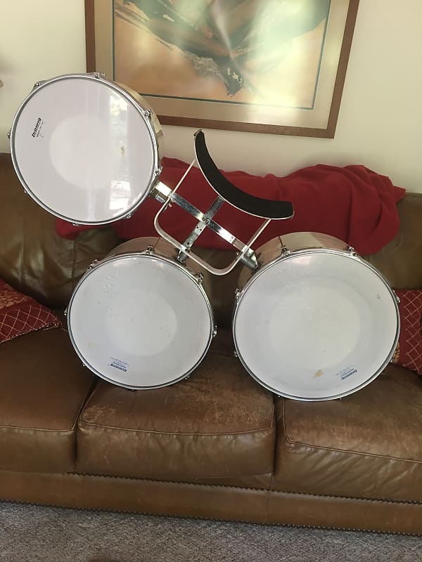 Ludwig  Marching Percussion Timp-Tom Trio #570 with #525 Carrier Early 1970’s - White Marine Pearl WMP image 1