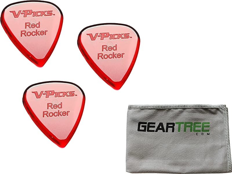 Set of 3 V-Picks Red Rocker Guitar Picks w/ Geartree Cloth image 1