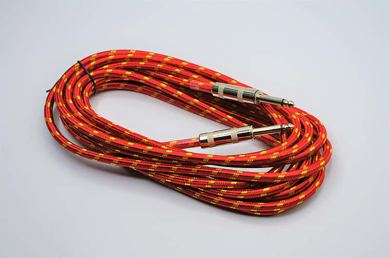20ft Braided RED Electric/Acoustic Guitar/Bass Instrument Cable Chord Copper Core Material image 1
