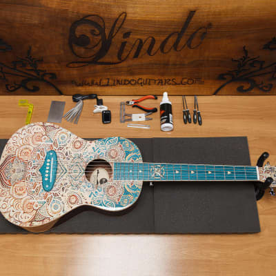 Lindo Sahara Nylon Strings Electro Acoustic Travel Guitar | BS3M Mic Piezo Blend Preamp / LCD / EQ / Tuner | Nautical Star 12th Fret Inlay | Graphic Art Finish | 20th Anniversary Special Edition image 11