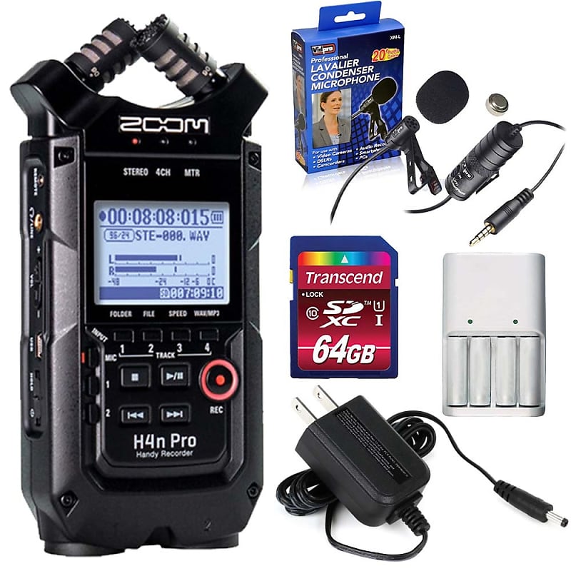 Zoom H4n Pro 4-Input/4-Track Portable Handy Recorder with Onboard X/Y Mic  Capsule (Black) + Zoom Accessory Pack for H4n Pro + 16GB Memory Card + 4 AA  Batteries & Charger + USB Cable + Cleaning Cloth : Musical Instruments 